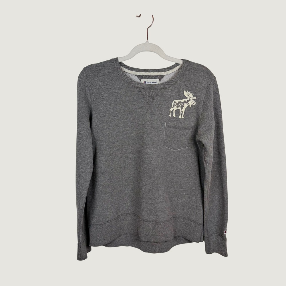 Champion Gray Crewneck Sweatshirt Medium Up North Moose Tiny Pocket Pullover